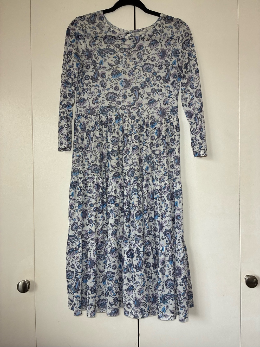 Blue Floral Tiered Midi Dress